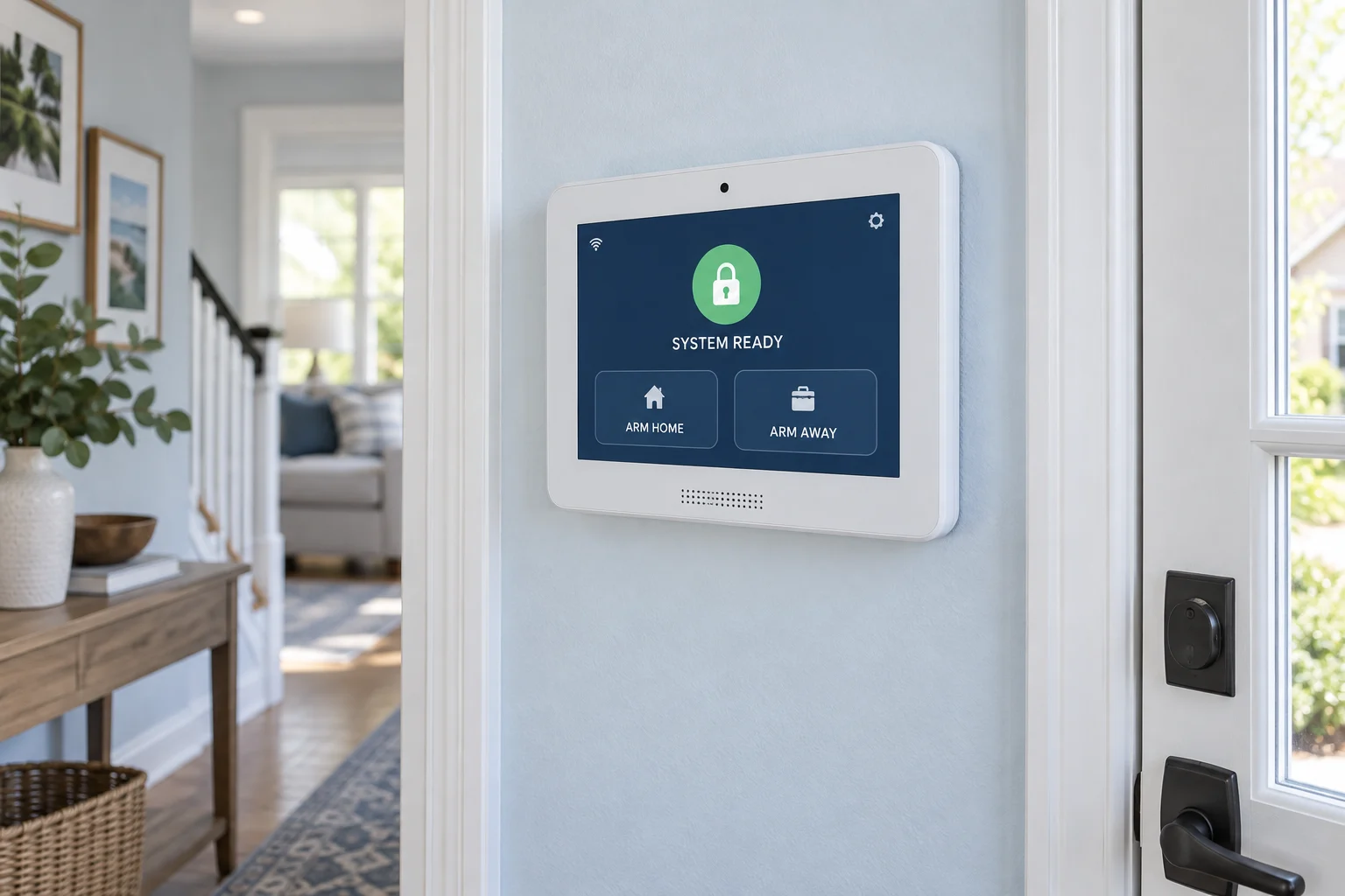 Wall-mounted touchscreen for controlling a home-security system