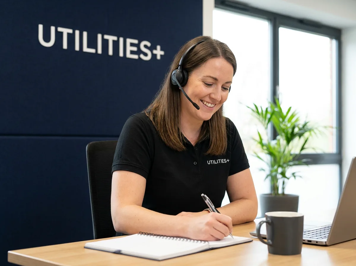 Utilities+ concierge illustration showing a representative helping with a call